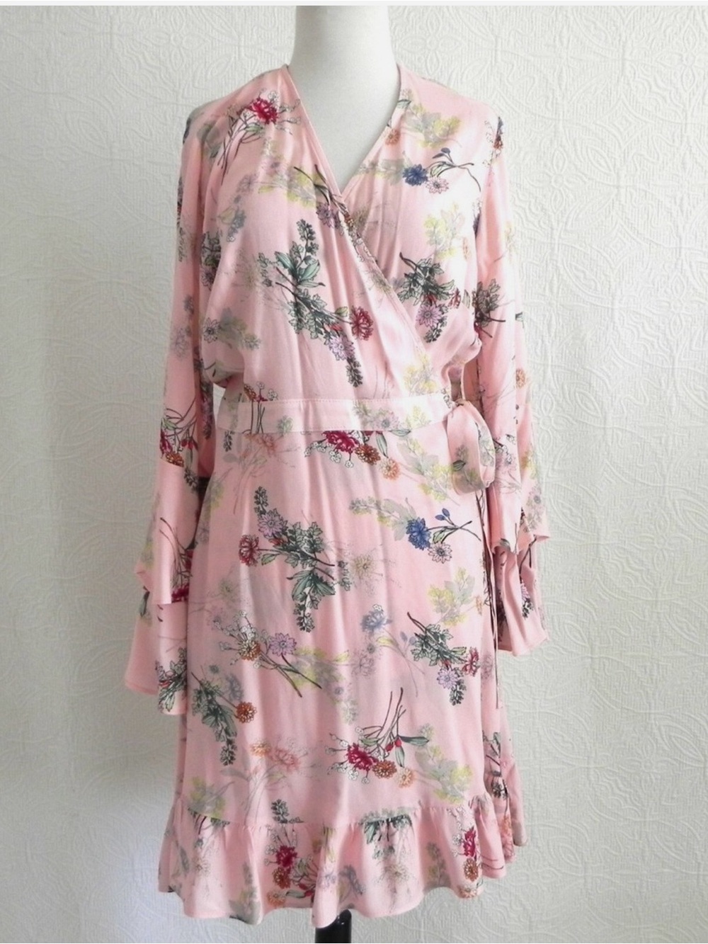 Scoop Brand  Pink Floral Wrap Dress with Romantic, Boho chic, Cottagecore
